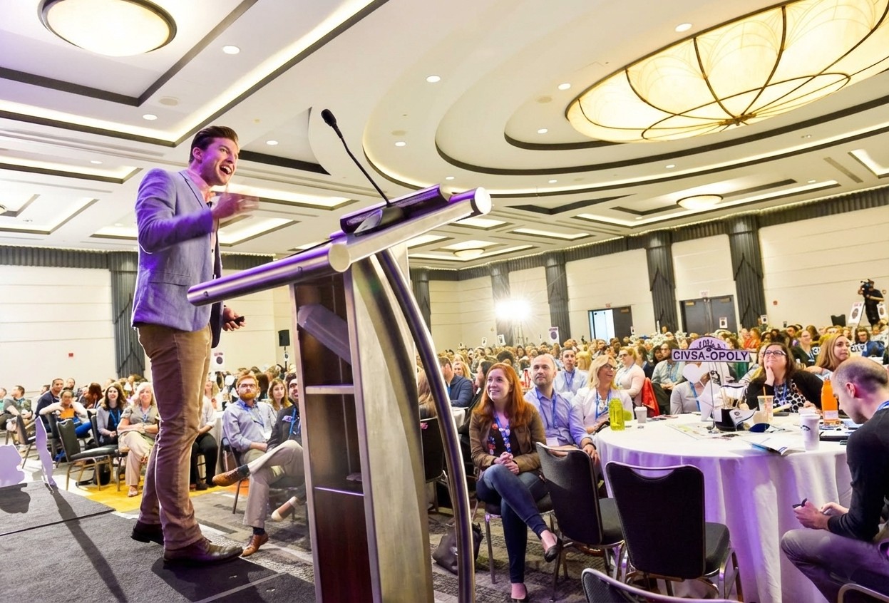 Speaker presenting at corporate event